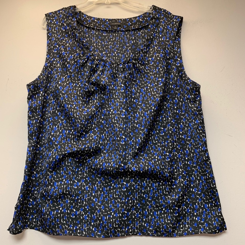 Talbots Shell Top Women XL Blue Black White Excellent Abstract Dot Blouse